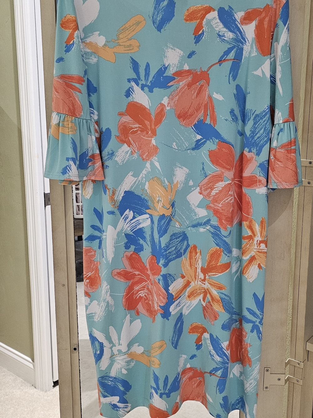 Ruby Rd. Aqua Floral Midi Dress with Coral, Blue & Yellow Accents